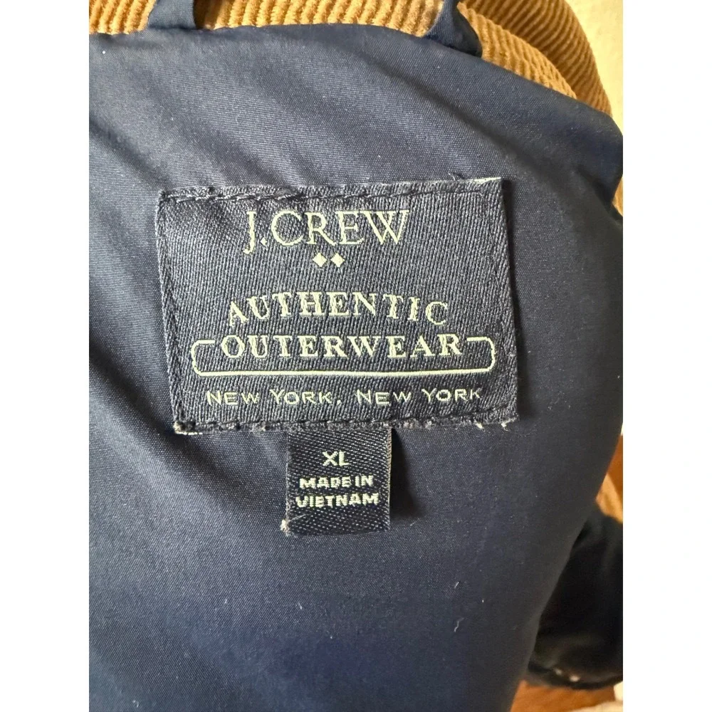 J.Crew Mens Puffer Vest Navy Blue Tan Corduroy Yoke Quilted Snap Front XL GORP